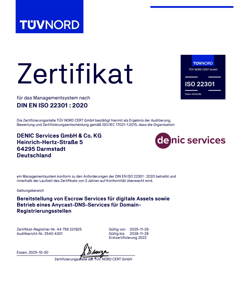 ISO 22301 Zertifikat