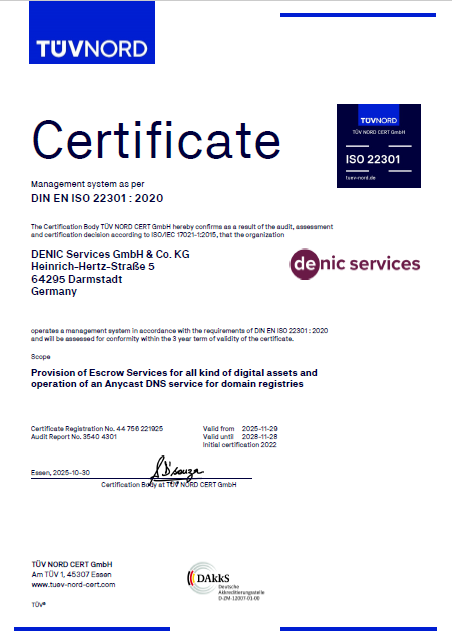 ISO 22301 Certificate
